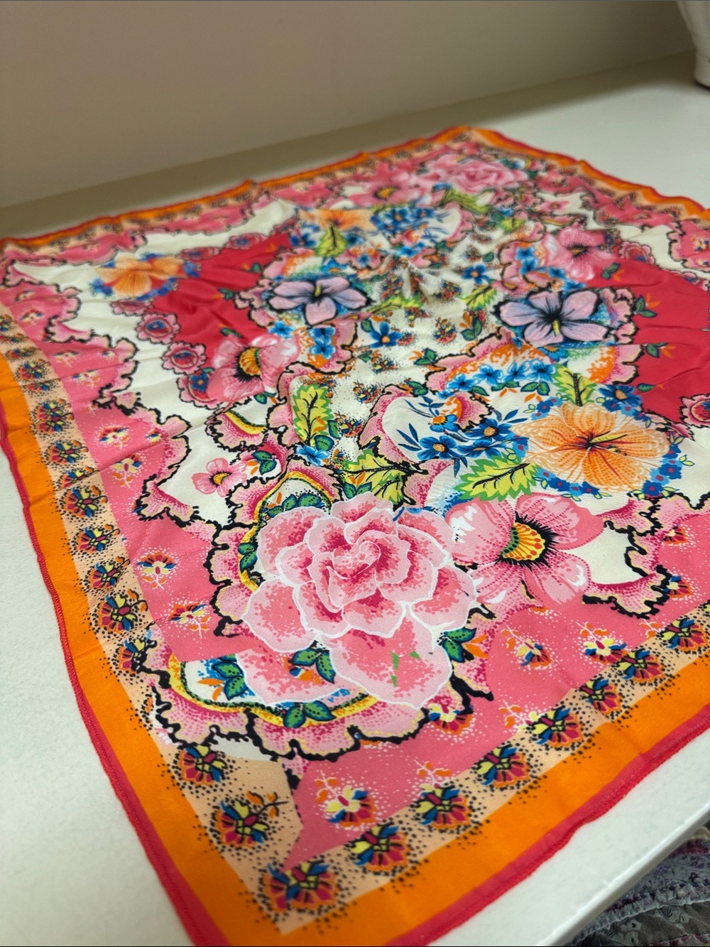 Johnny Was Pink, Orange & Cream Floral Scarf - Picture 2 of 6